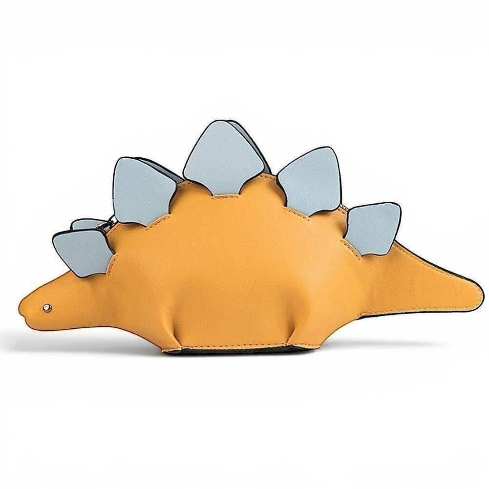 Pordein Stegosaurus Mini Bag in yellow vegan leather with light blue plates and tail.