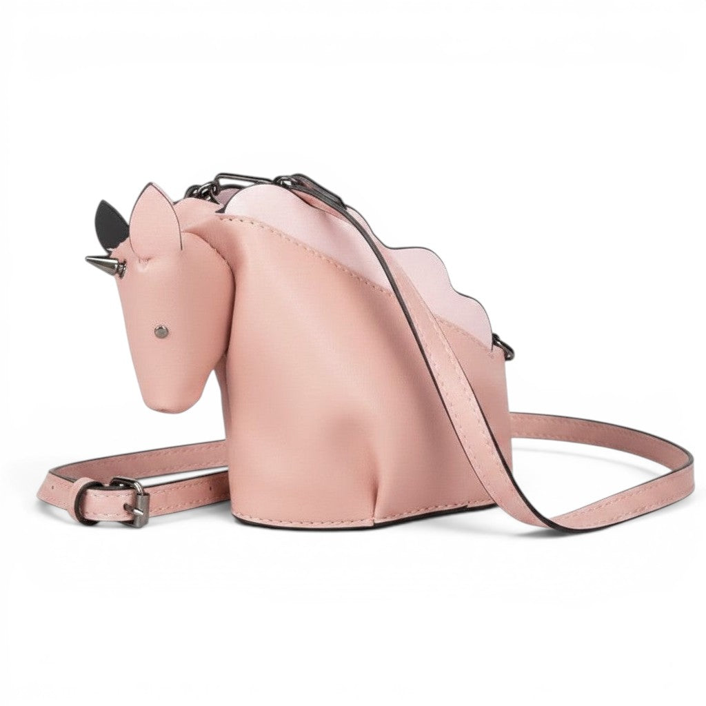 Pordein yellow and light blue PU leather unicorn mini bag with adjustable strap.
